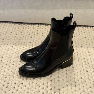 Zara Black Ankle Boots with Gold Accent